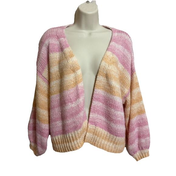 Sincerely Jules Small Knitted Open Front Long Sleeve V-Neck Sweater Pastels - Picture 1 of 8